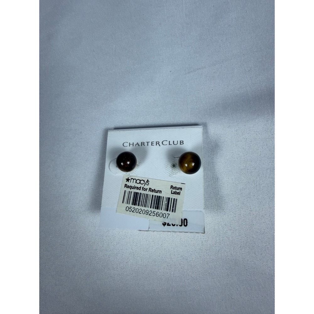 Charter Club Womens Tigers Eye Ball Stud Earrings Brown Gold Tone Genuine Stone